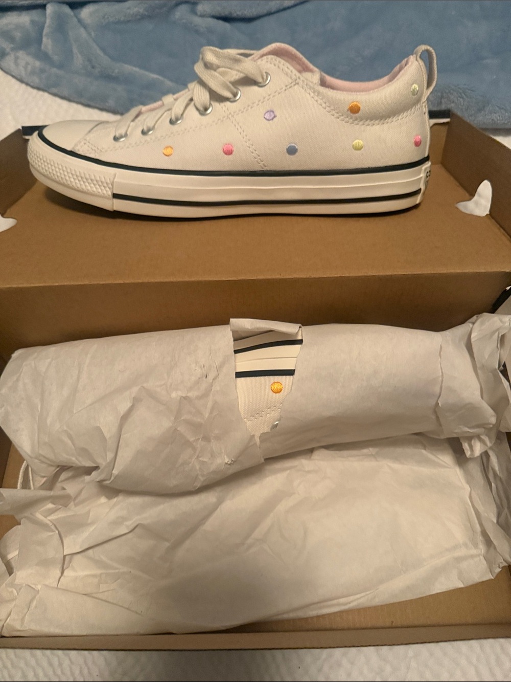 Converse White Low-Top Sneakers with Pastel Polka Dots